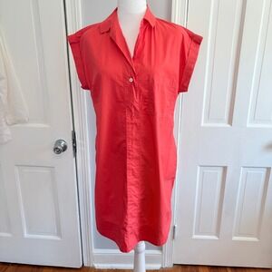J.Crew Women Small Shirt Dress Coral Orange Cotton Short Sleeve Mini